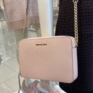 Michael Kors Jet Set Item Large East West Zip Crossbody Leather Powder Blush